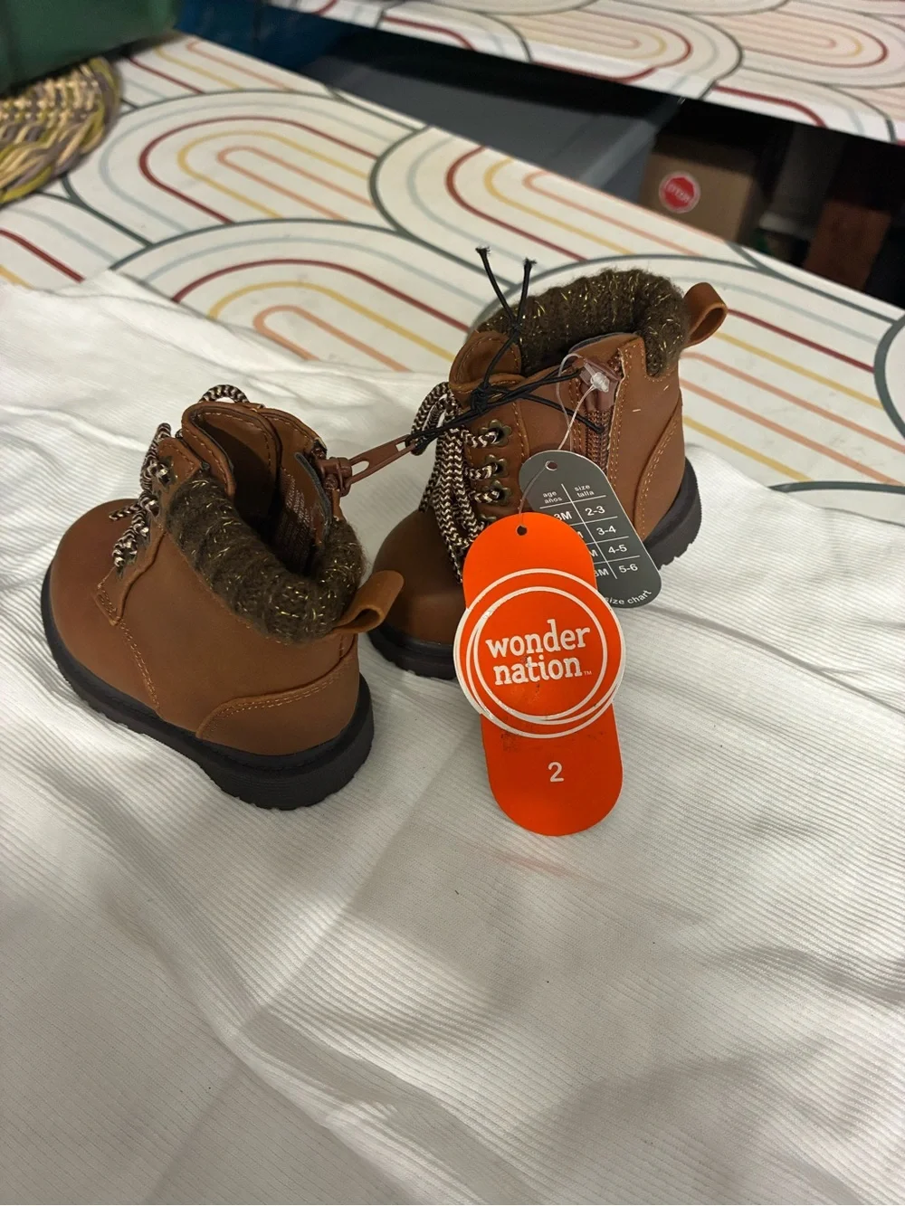 wonder nation Toddler Brown Faux-Fur Collar Lace-Up Boots